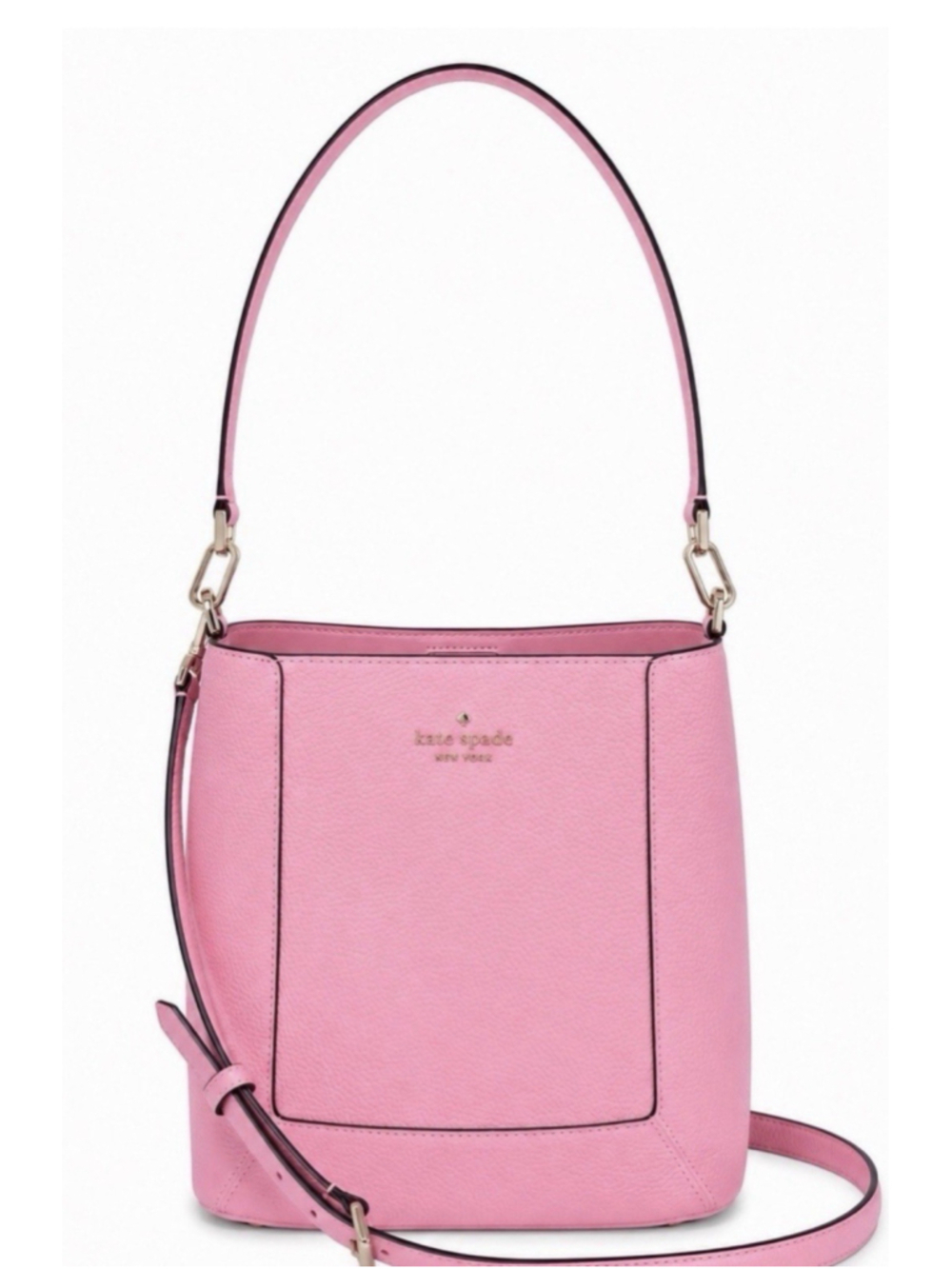 Kate Spade Lena Bucket Crossbody Grapefruit Pink Pebble Leather Large NWT